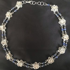 Silver filagree flower choker